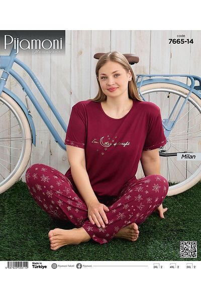 Pijamoni Set pijamale subțiri pentru femei Milan Plus Size Crew Gât cu mânecă scurtă 7665/14 - 1 buc.