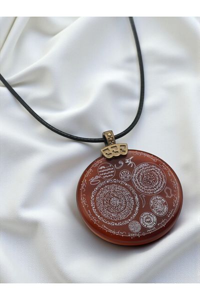 TAKI DERYASI Handmade Red Multi-Priest Agate Stone Necklace, Healing and Balance with Spiritual Symbols