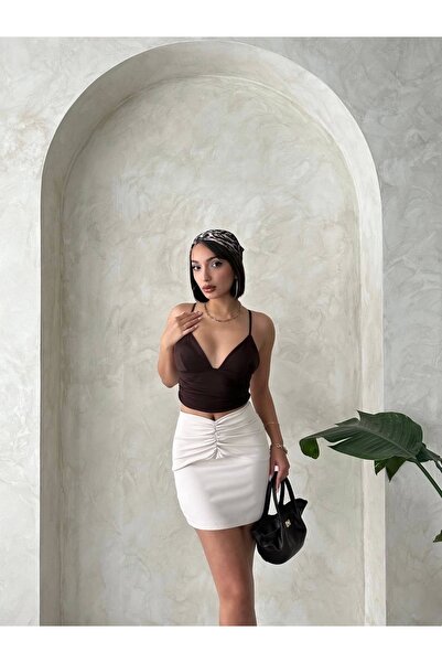 Işıltı kidss Front gathered skirt beige s24222