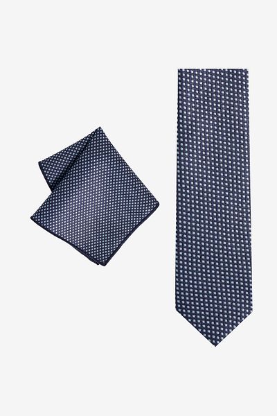 ALTINYILDIZ CLASSICS Men's Blue-Navy Blue Patterned Tie-Pocket Square Set