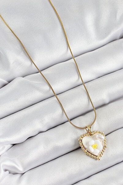 ForWhat قلادة على شكل قلب من الفولاذ الذهبي الأبيض على شكل صورة فنية من اللؤل...