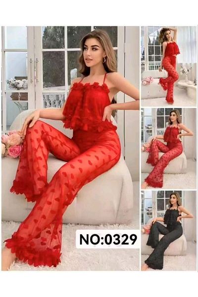style iconic Women's Heart Mesh Jumpsuit – Romantic Sheer Lounge Wear | White, Red, Maroon, Black – Free Size