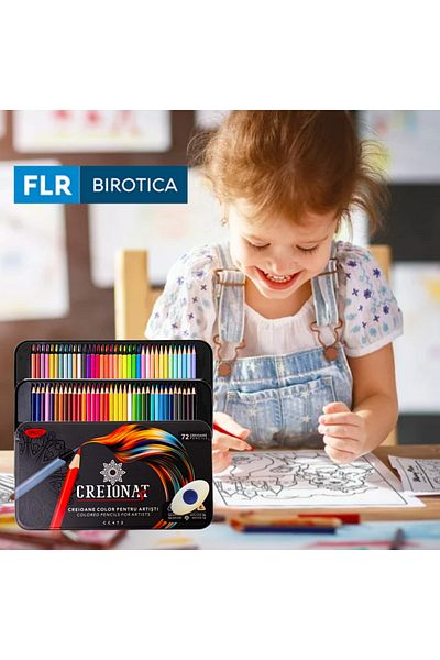 daço Set of 72 colored pencils, for children, artists or adults, metal box + FLR grip eraser