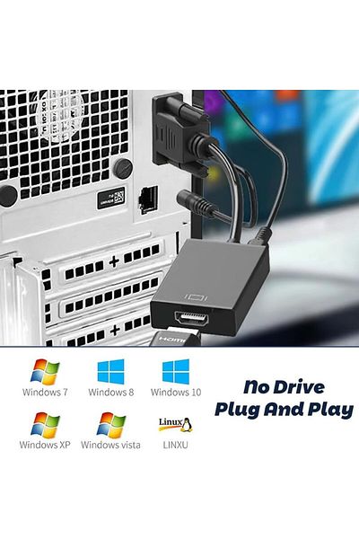 JollyMag Adaptor, Convertor VGA la HDMI si Audio, Full HD 1080P/60Hz, Negru
