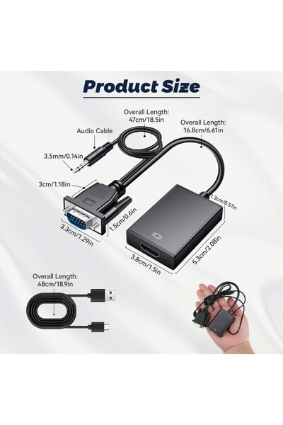 JollyMag Adaptér, převodník VGA na HDMI a audio, Full HD 1080P/60Hz, černý