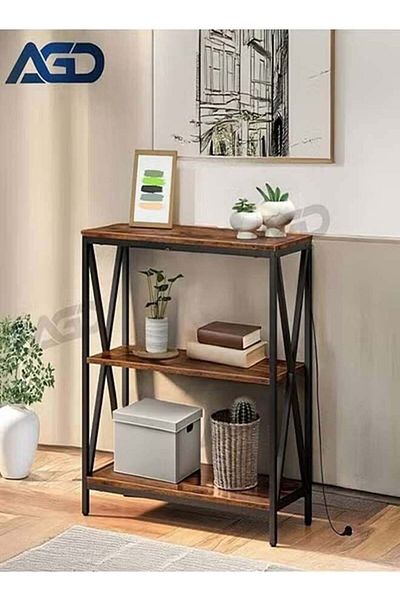 AGD Console table with power outlet sofa table with storage shelf for entryway and living room 3 Layers