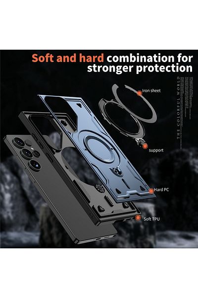 ALC MOBILE Military armour case with metal ring, compatible with Samsung Galaxy S24 Ultra, Blue
