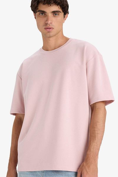 DeFacto Oversize Wide Fit No-Iron Crew Neck Short Sleeve Basic Plain Heavy Fabric T-Shirt X3926Az2