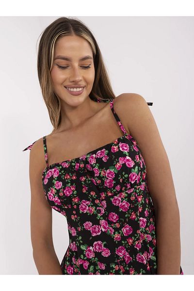 UniqueStore.ro Pink floral print midi dress with straps - ONE SIZE