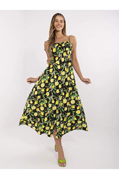 UniqueStore.ro Μίντι φόρεμα με λεμονί τύπωμα και λεπτές τιράντες - ONE SIZE