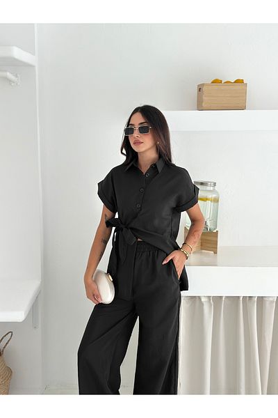sportiness Bottom-Top Suit with Lacing Detail Cupra Modal Fabric Shirt