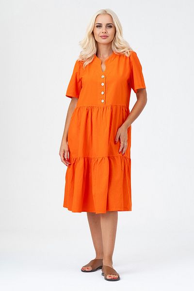 Bold & Young Women's Short Sleeve Half Placket Button Shirred Cotton Dress with Pockets