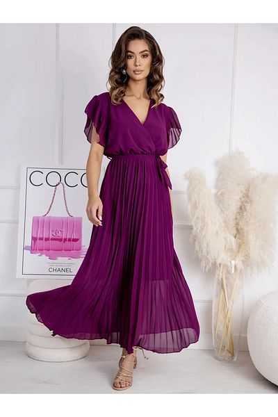 UniqueStore.ro Rochie lungă mov plisată cu decolteu înfășurat - MĂRIME UNICĂ