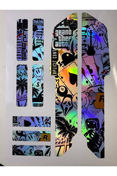 cakaybu GTA Bisiklet Sticker Seti 9 Parça – Renkli Maşa Kadro Etiketi Hologram