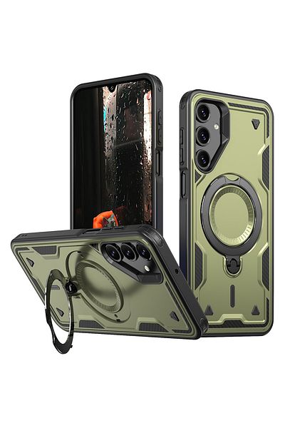 ALC MOBILE Military armour case with metal ring, compatible with Samsung Galaxy S24 Fe, Green