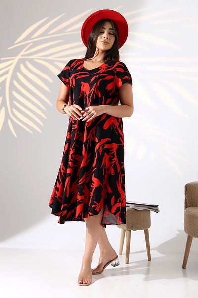 LadyMina Pijama Summer Plus Size Short Sleeve V Neck Viscose Dress
