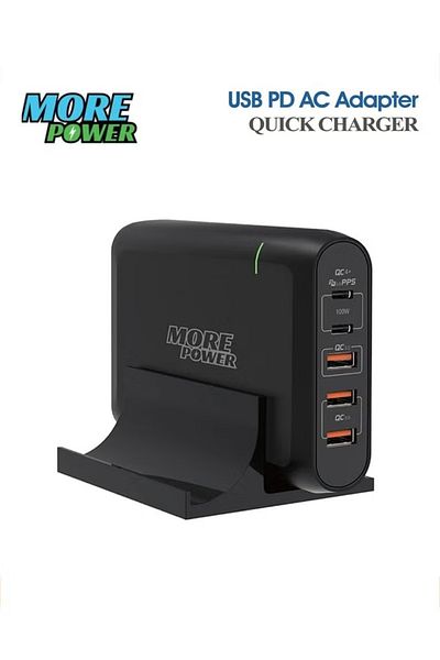 more power More Power 100W Charging Station, 2 USB-C PD & 3 Type-C Ports, QC Fast Charging, Safe Design, Perfect for Home & Travel.