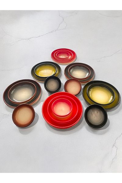 Artistic Quality Casserole in Decorative Colors - Breakfast - Sauce Bowl - Appetizer - Snack Set 18 Pieces for 6 People