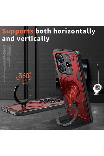 ALC MOBILE Military armour case with metal ring, compatible with Xiaomi Redmi Note 14 5G, Red