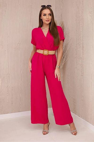 UniqueStore.ro Raspberry pink flowy jumpsuit with beige belt - one size