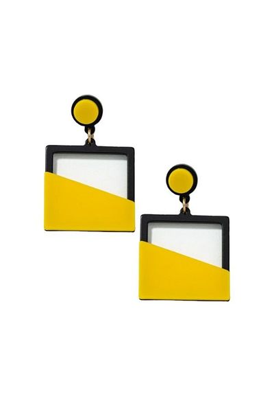 JollyMag Royaly Earrings, square shape, Yellow with Black, 6 cm