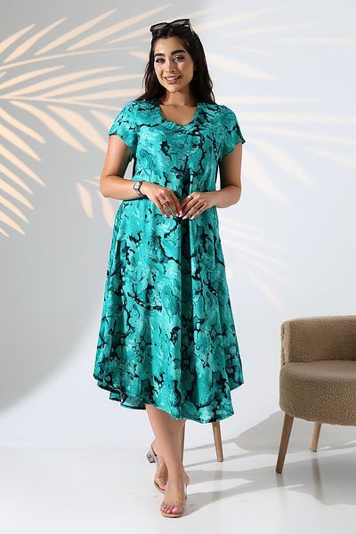 LadyMina Pijama Summer Plus Size Short Sleeve V Neck Viscose Dress