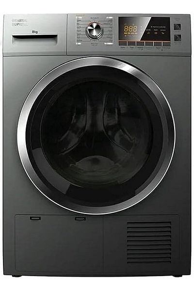 General Supreme مجفف ملابس أمامي تحميل 8 كجم، مكثف، فولاذ داكن GS807SS