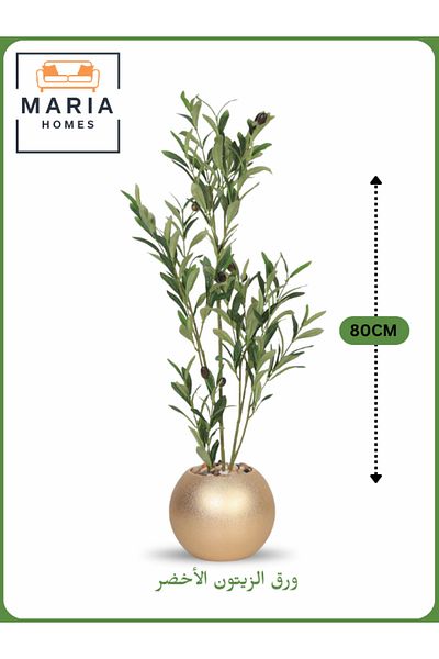 MARIA HOMES Artificial Olive Leaf Plant 80 cm – Decorative Indoor Shrub with Gold Pot