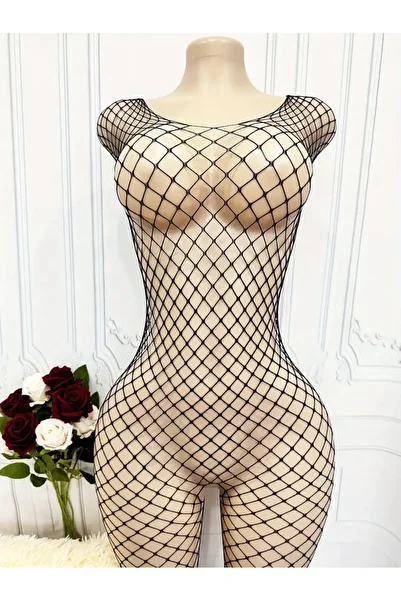 pırıltı sepeti Sexy Women's Sheer Fishnet Bodystocking – Long Sleeve, Open Fork, One-Piece Body Stocking