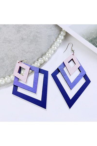 JollyMag Geometric wooden earrings, 3 rhombuses, Purple, 11 x 6 cm