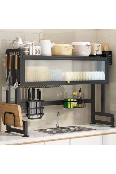 Türkiye رف تخزين كبير السعة لتنظيم حوض المطبخ ورف تجفيف الأطباق