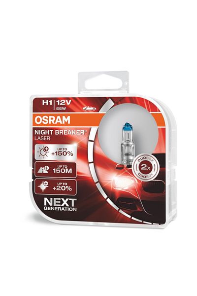 JollyMag Set of 2 Osram H1 12V 55W P14.5s halogen car bulbs Night Breaker Unlimited +150%