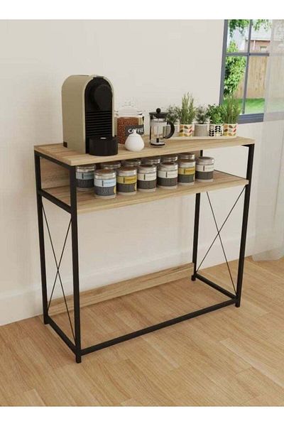 AGD Coffee Corner Table, Console Entryway Table, Organize and Store Your Needs - Brown/Black