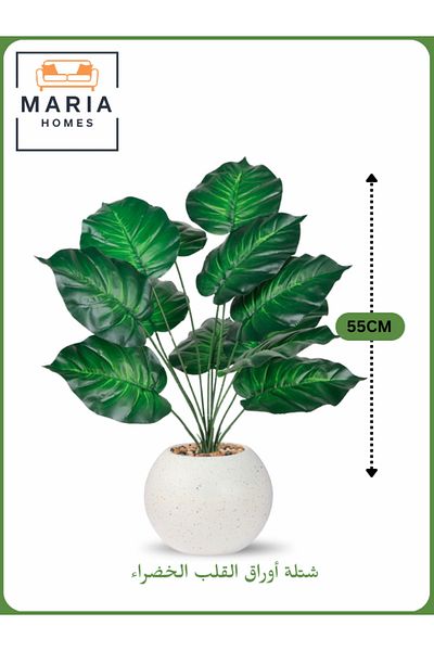 MARIA HOMES Artificial Green Heart Leaf Plant 55 cm – Decorative Indoor Shrub with white Pot