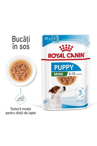 Royal Canin Hrană umedă Royal Canin Mini Puppy Gravy pentru câini de talie mică, căței și juniori, 12 x 85 g