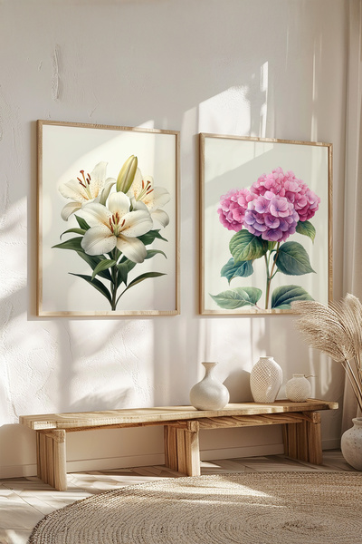 STARYUNA Set de 2 picturi cu flori cu rama din lemn Yuna214