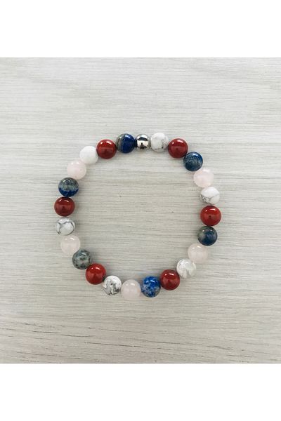 MK tasarım Real ; Howlite, Red Jasper, Lapis Lazuli, Pink Quartz Stone Bracelet Mkt061