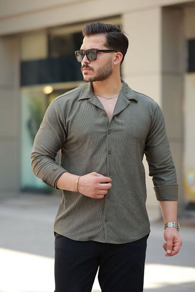 REKA MODA Men's velvet texture long sleeve shirt