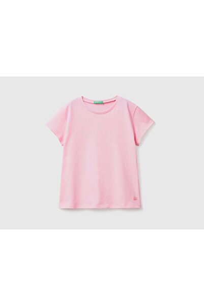 United Colors of Benetton تي شيرت قطني سادة بأكمام قصيرة للأطفال