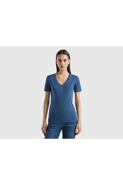 United Colors of Benetton Women's Pure Cotton V-Neck Shirt