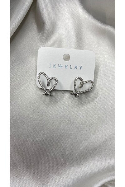 GLOWVİA AKSESUAR Women's Silver Color Heart Earrings