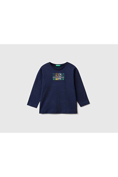 United Colors of Benetton تي شيرت أطفال بأكمام طويلة من القطن العضوي