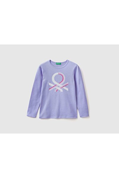 United Colors of Benetton تي شيرت أطفال بأكمام طويلة وطبعة لامعة