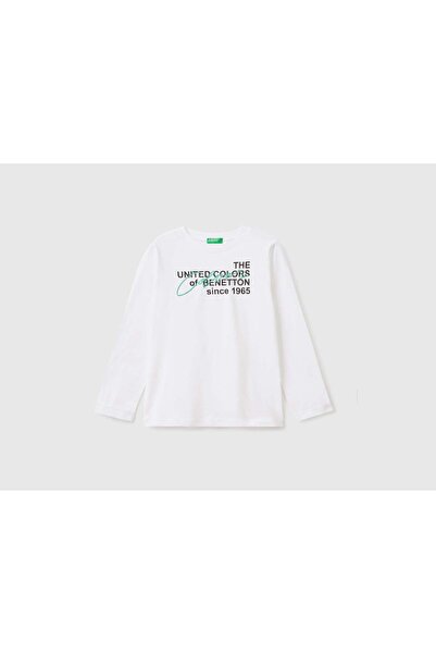 United Colors of Benetton تي شيرت أطفال بأكمام طويلة من القطن العضوي