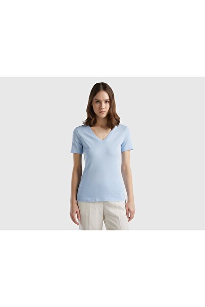 United Colors of Benetton Women's Pure Cotton V-Neck Shirt