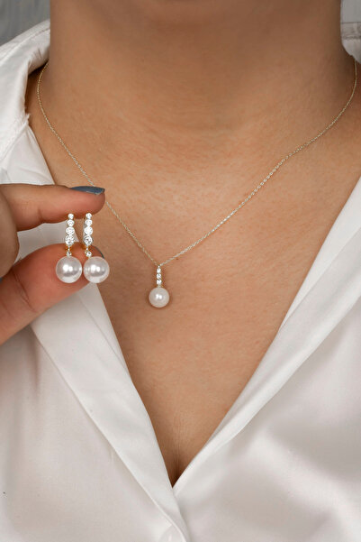 LOTUS JW İNCİ KOLYE VE KÜPE SETİ | 925 Ayar Gümüş Set