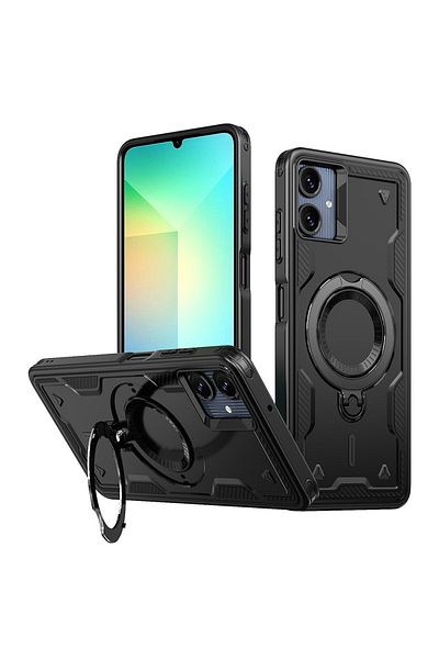 ALC MOBILE Military armour case with metal ring, compatible with Samsung Galaxy A06, Black
