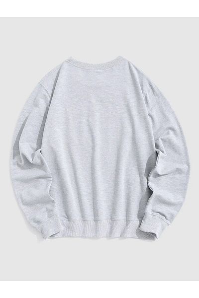 Boi Alaska Eagle Sweatshirt - Black Printed Oversize Thick Crew Neck