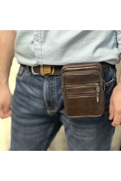 Micutz Men's Belt Bag Made of Genuine Cowhide Leather, Brown, Dark Brown, 18x13x3.5cm, Dark Brown