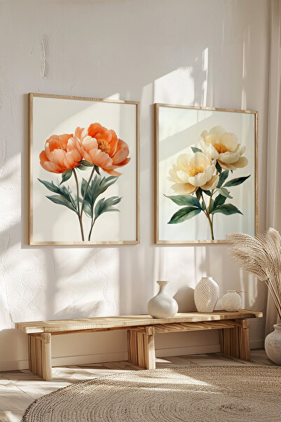 STARYUNA Set de 2 picturi cu flori cu rama din lemn Yuna218